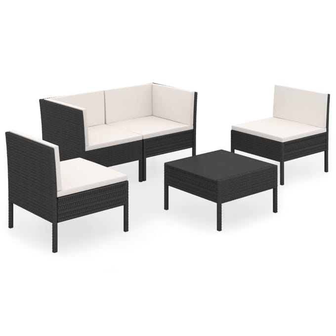 vidaXL - 5-delige - Loungeset - met - kussens - poly - rattan - zwart