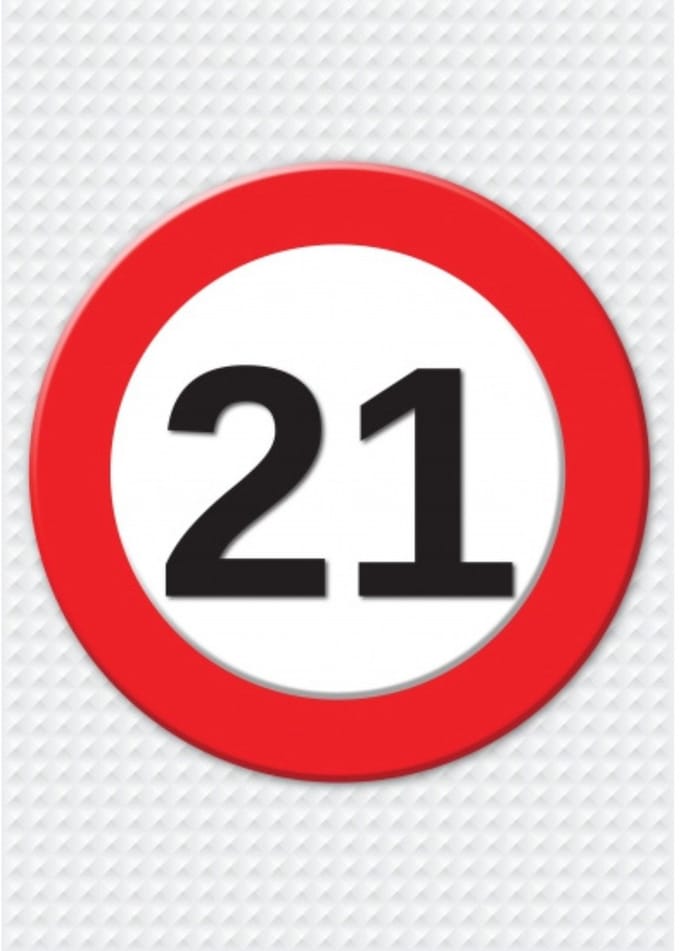 Bellatio Decorations Verjaardag deurposter - 21 jaar - stopbord - 59 x 84 cm - leeftijd feestartikelen