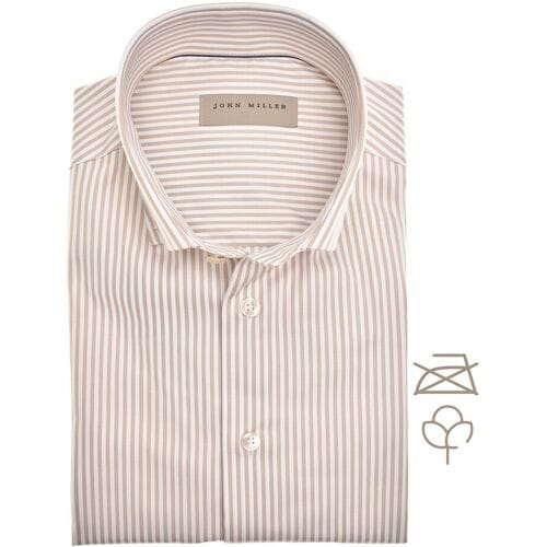 John Miller Overhemd Fine Striped Cotton Non-Iron Button-Down Licht Bruin / male