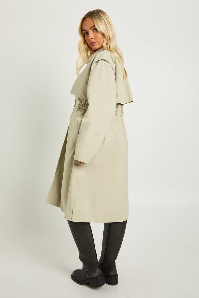 boohoo Dames Oversized trenchcoat met getailleerde taille | Stone | Maat: 8