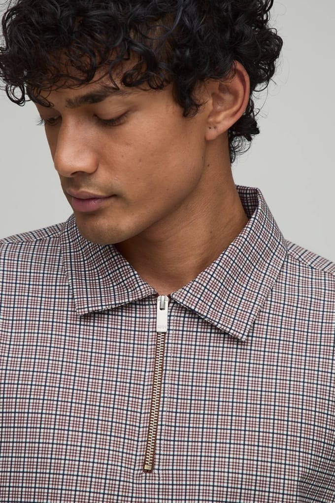 Oversized Geruit Technisch Stretch Harrington Overshirt | Ecru | Size Small