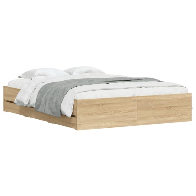vidaXL - Bedframe - met - lades - bewerkt - hout - sonoma - eikenkleurig - 140x200 - cm