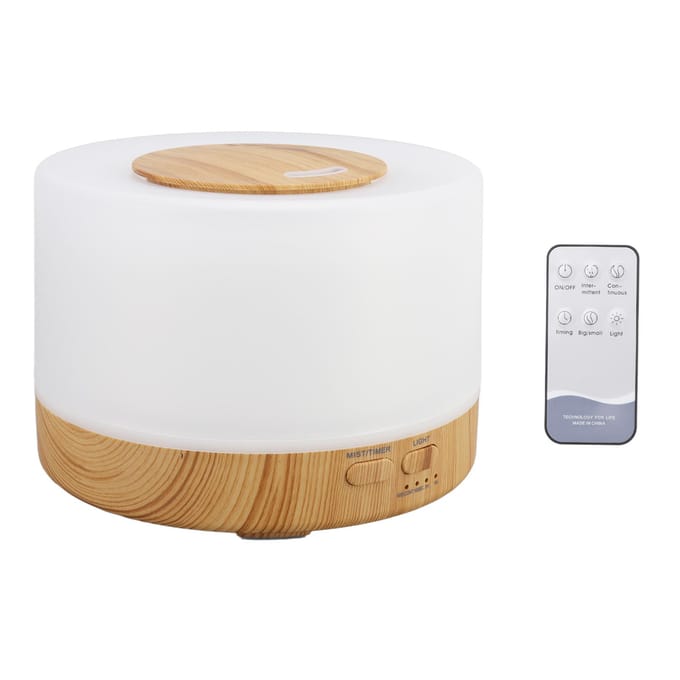 Bureau Luchtbevochtiger 500ml Houtnerf 7 Kleur LED Licht 35dB Afstandsbediening Aromatherapie Diffuser white