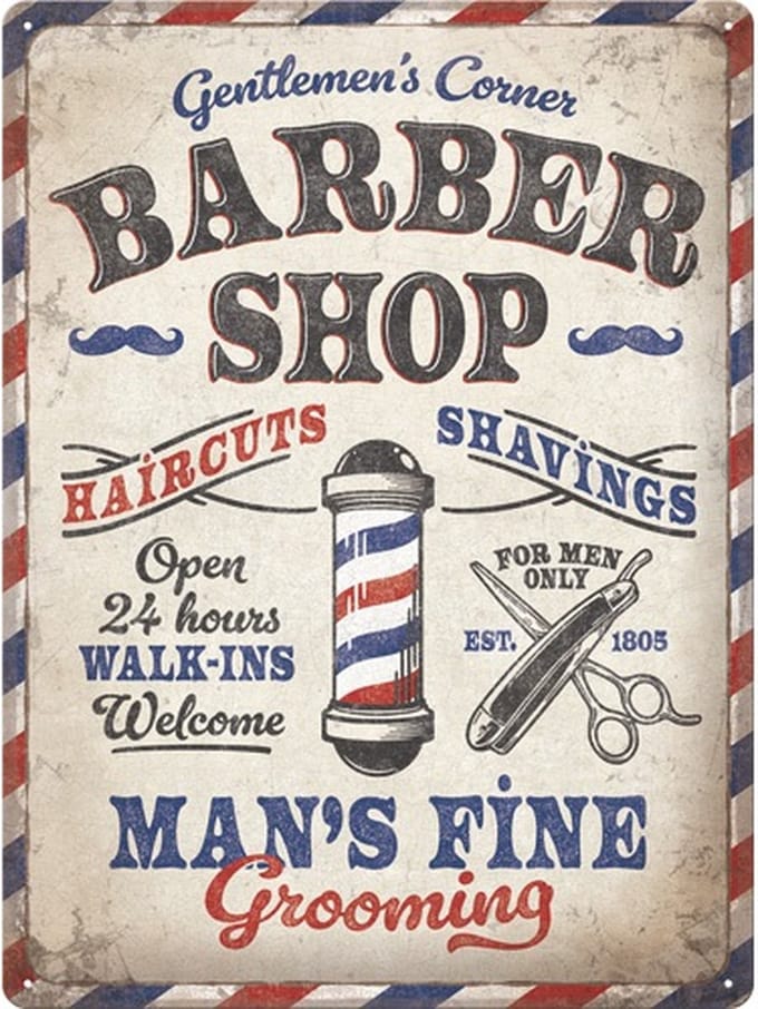 Wandbord Kapper - Gentlemen's Corner - Barber Shop - Men's Fine Grooming