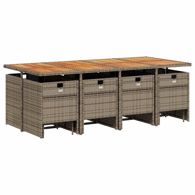 vidaXL - 13-delige - Tuinset - met - kussens - poly - rattan - grijs