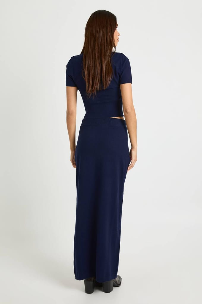 boohoo Dames Short Sleeve Knit Rib Top | Navy | Maat: Medium