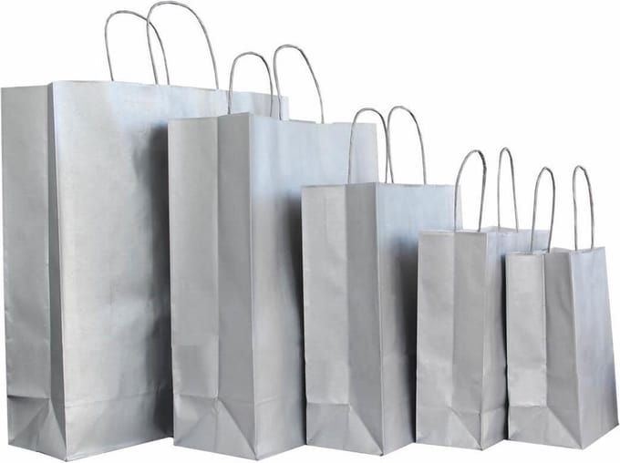 50x papieren tasjes Zilver  - 18x8x24cm