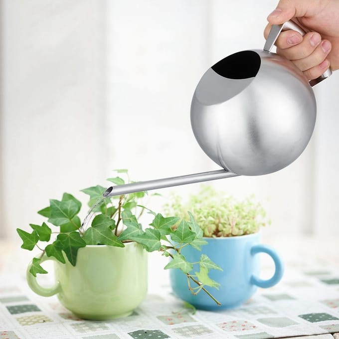 Roestvrijstalen Gieter 1000ml Lange Tuit Ronde Sproeipot voor Huis Tuin Plant white
