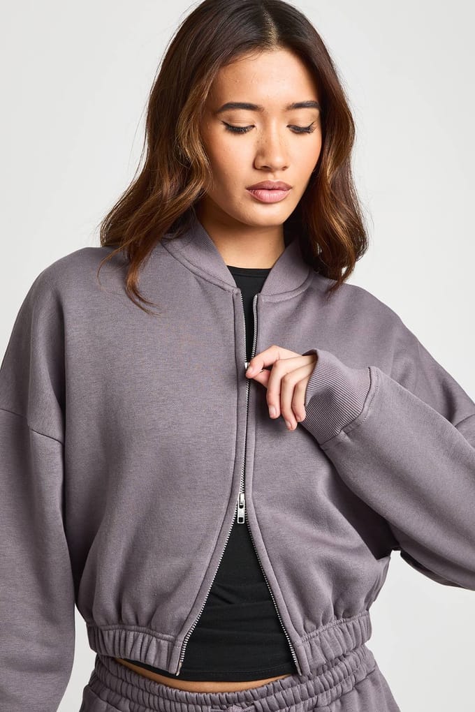 boohoo Dames Zip Through Bomber Rechte Pijpen Trainingspak | Paddestoel | Maat: Large