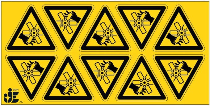 Roterende messen waarschuwingssticker - W088 | 5 cm - 10 stuks per vel