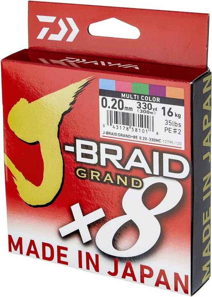 Daiwa J-Braid Grand X8 Vislijn 3000m 0.16mm Multi-Coloured