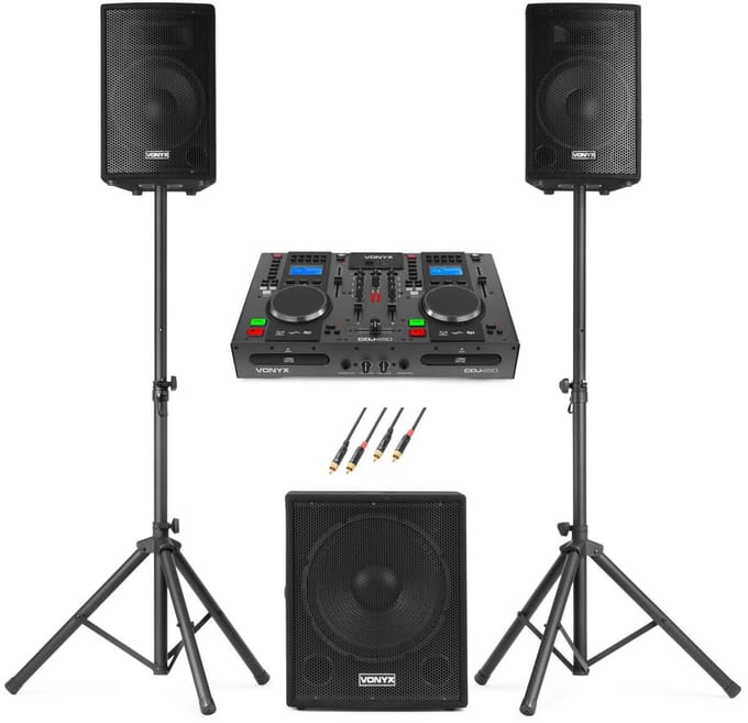 Vonyx VX1015BT 2.1 actieve speakerset met met DJ draaitafel - Complete beginner DJ set - 1000W