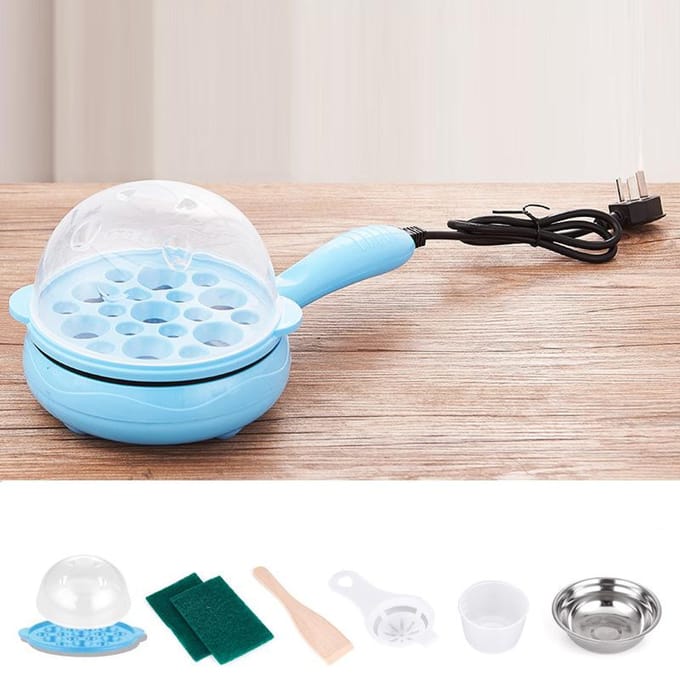 Multifunctionele 2 in 1 Eierkoker Anti-aanbak Eierkoekenpan Eierkoker Automatische Uitschakeling Eierkoker blauw