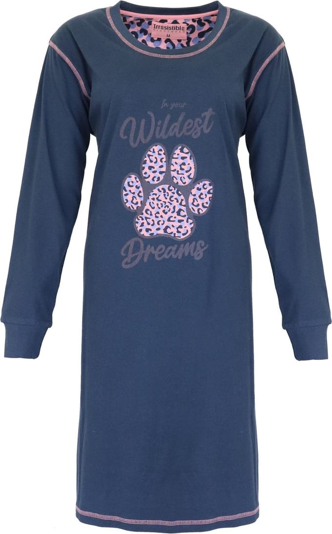 Irresistible Dames Nachthemd - 100% Katoen - Blauw - Maat M