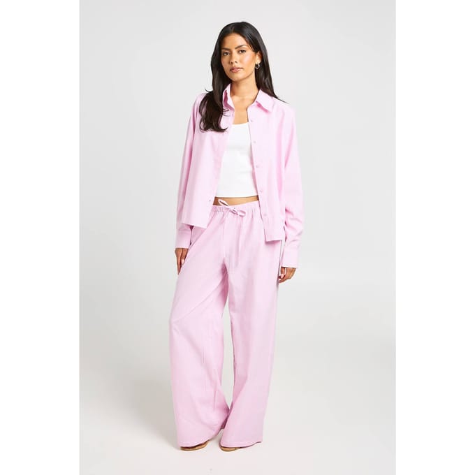 boohoo Dames Katoenen Popeline Gestreept Oversized Shirt | Roze | Maat: 36
