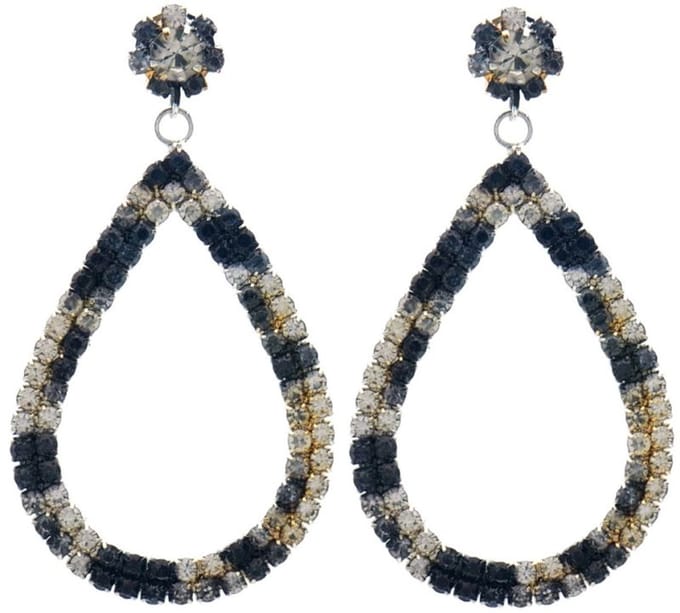 Oorbellen - Oorhangers - Druppel - Steentjes - 6,5cm - Zwart/Wit