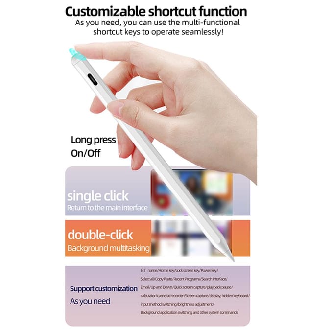 Stylus voor iPad Magnetische Adsorptie met Dubbele Oplaadmodi TypeC & Draadloos Adsorptie Opladen, wit