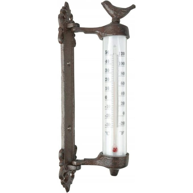 Esschert Design Wandthermometer - gietijzer - met vogel - 27 cm - temperatuurmeter