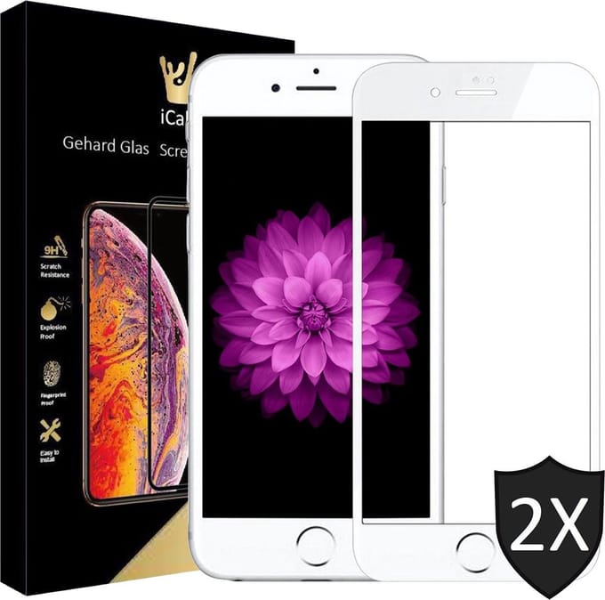Screenprotector geschikt voor iPhone SE 2022 / 2020 / 8 / 7 - 2x FullGuard Screen Protector Wit