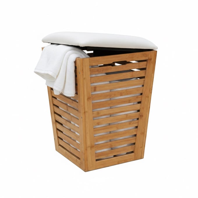 Wasmand - 55 l - met zitkussen - bamboe