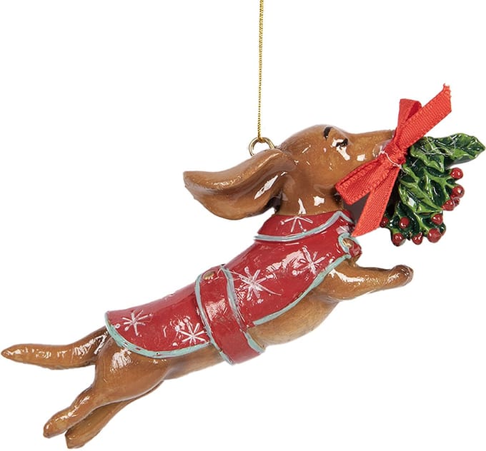 Clayre & Eef Kersthanger Hond 12x2x4 cm Bruin Kunststof