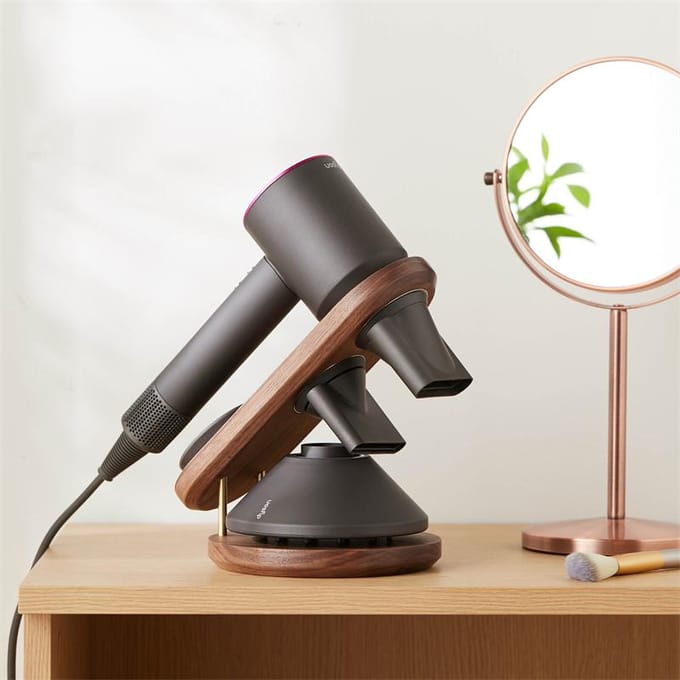 Support Mural pour Sèche-Cheveux pour Dyson Supersonic Rack de Rangement en Bois de Noyer Hêtre Support Sèche-Cheveux Outils de Salle de Bain brown