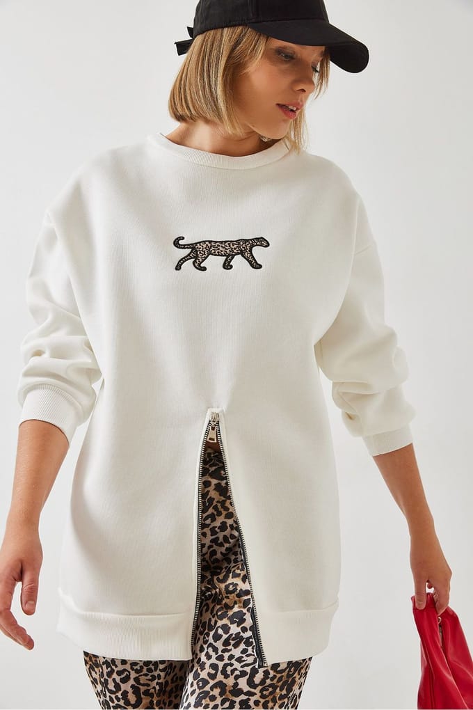 Geborduurd Crewneck Sweatshirt met Rits