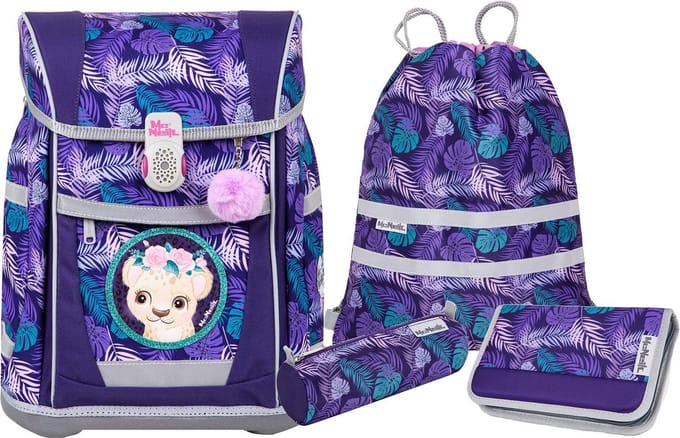 McNeill Schooltas Tenero Schoolbag Set 5-delig Dschungel Donkerpaars
