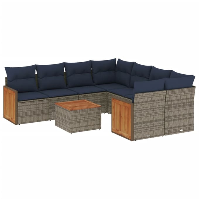 vidaXL - 9-delige - tuinbankset - met - kussens, - grijs - polyrotan