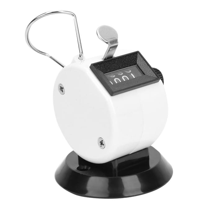 BERM Hand Tally Counter 4 Cijfers ABS Plastic Behuizing Mechanisch Handheld Telinstrument met Haakbasis wit