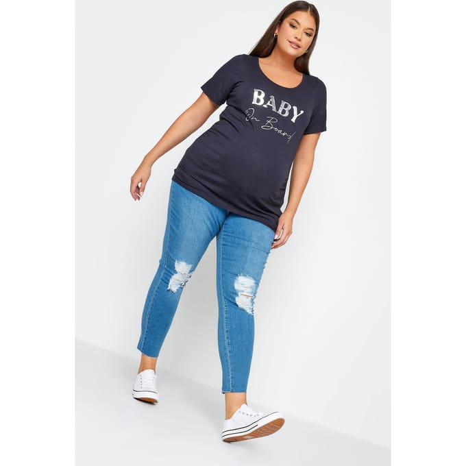 Bump It Up Maternity Tshirt Met 'Baby On Board' Slogan In Donkerblauw Size 40