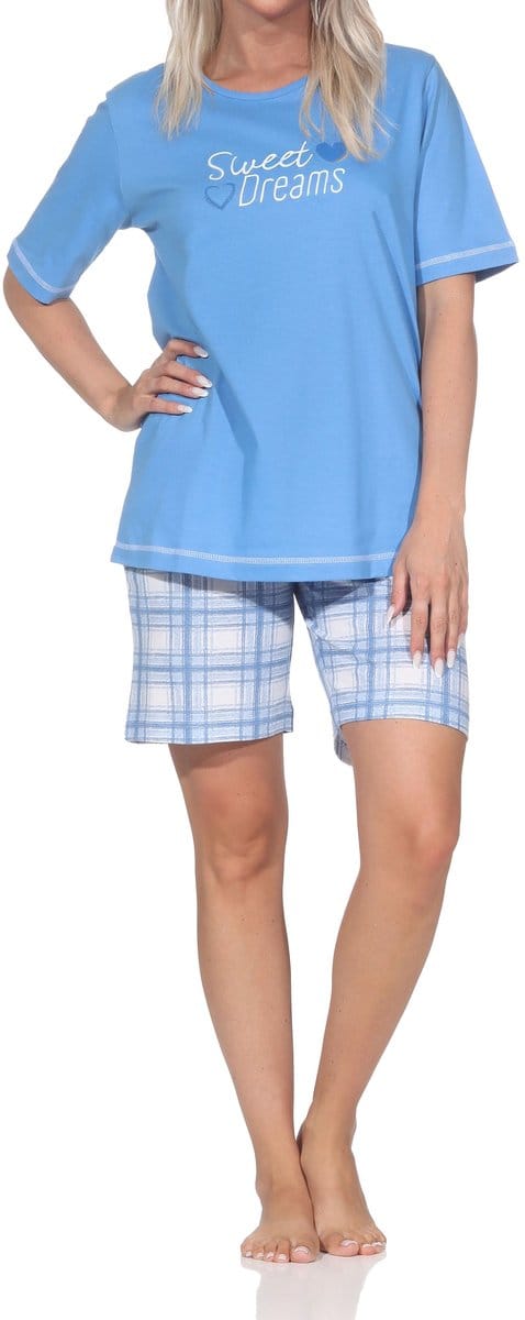Normann damespyjama shorty met geruite jersey pyjamabroek - ook in grote maten