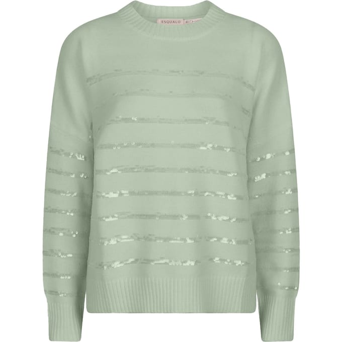 EsQualo Sweater Striped Sequins Jade Maat: M/L | Sweaters Outlet | Dames