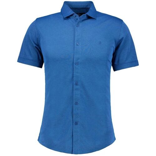 Ragman Overhemd Soft Knit Easy Care Short Sleeve Solid Color Blue Melange / male