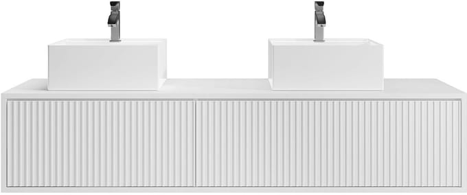 Vente-unique Zwevend, geribbeld wastafelmeubel met dubbele wastafel - Wit - 150 cm - ARNEGA