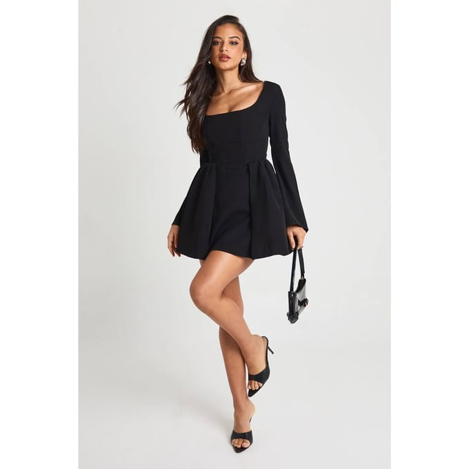 boohoo Dames Gestructureerde korset-skaterjurk | Zwart | Maat: 36