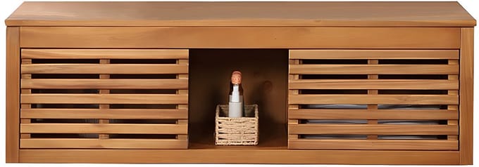 Vente-unique Zwevende wastafelmeubel in acaciahout - 130 cm - PENEBEL