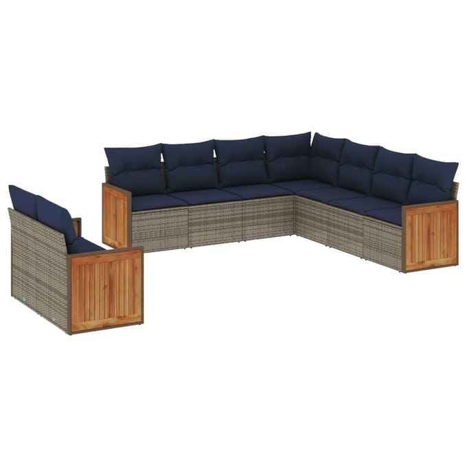 vidaXL - 9-delige - tuinbankset - met - kussens, - grijs - polyrotan
