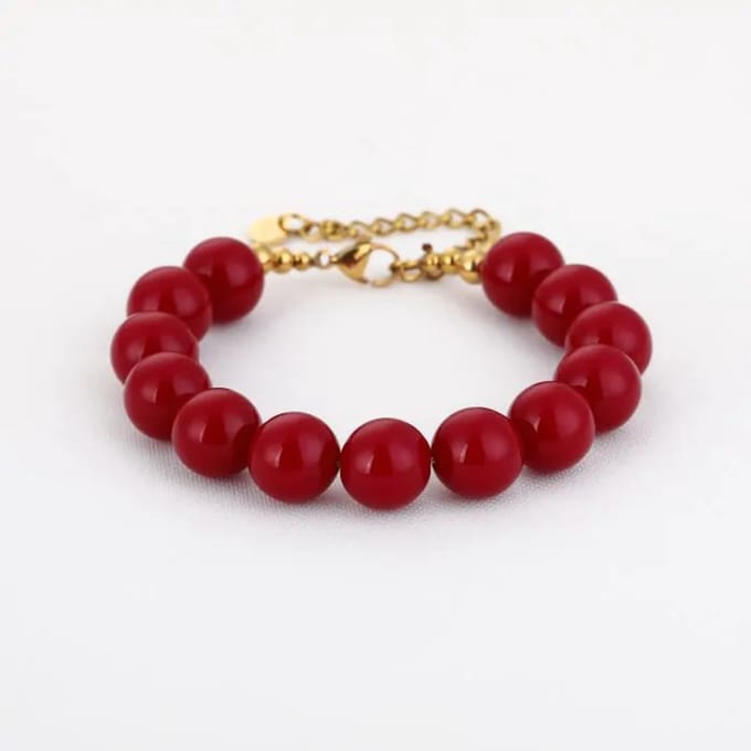Bijoutheek Armband (Sieraad) Statement Grote Kralen Deep Red