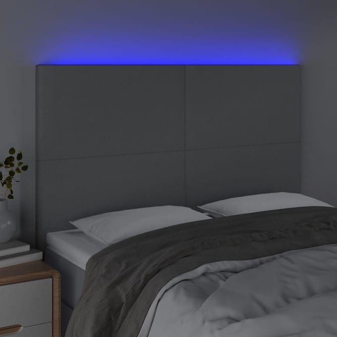 vidaXL - Hoofdbord - LED - 144x5x118/128 - cm - stof - lichtgrijs