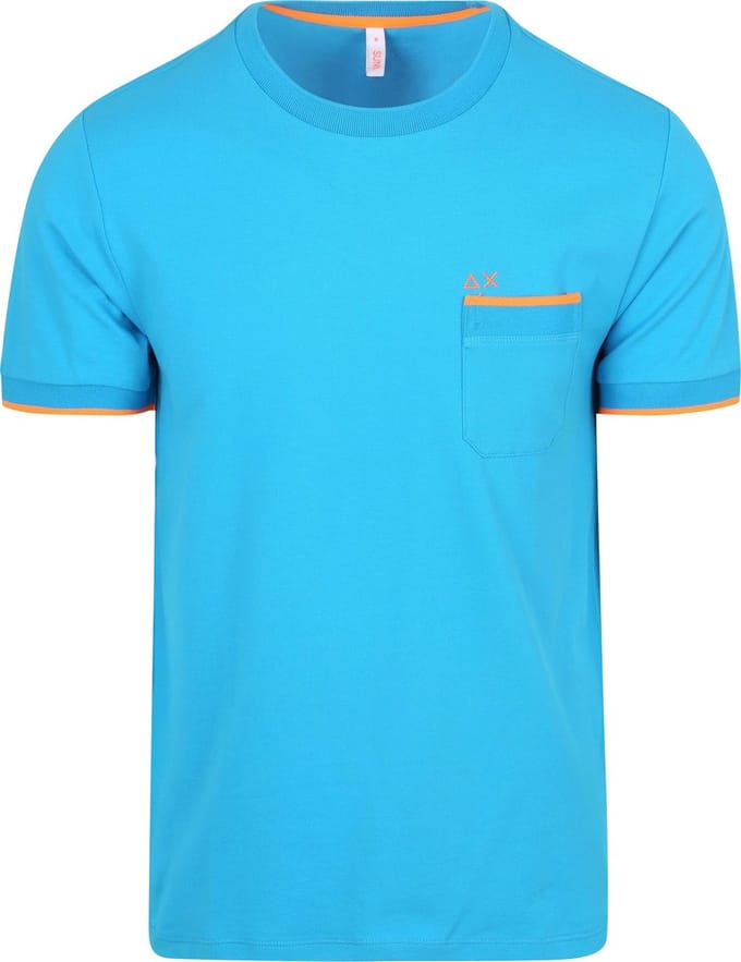 Sun68 Piqué T-Shirt Fluo Stripe Blauw - Maat L - Heren