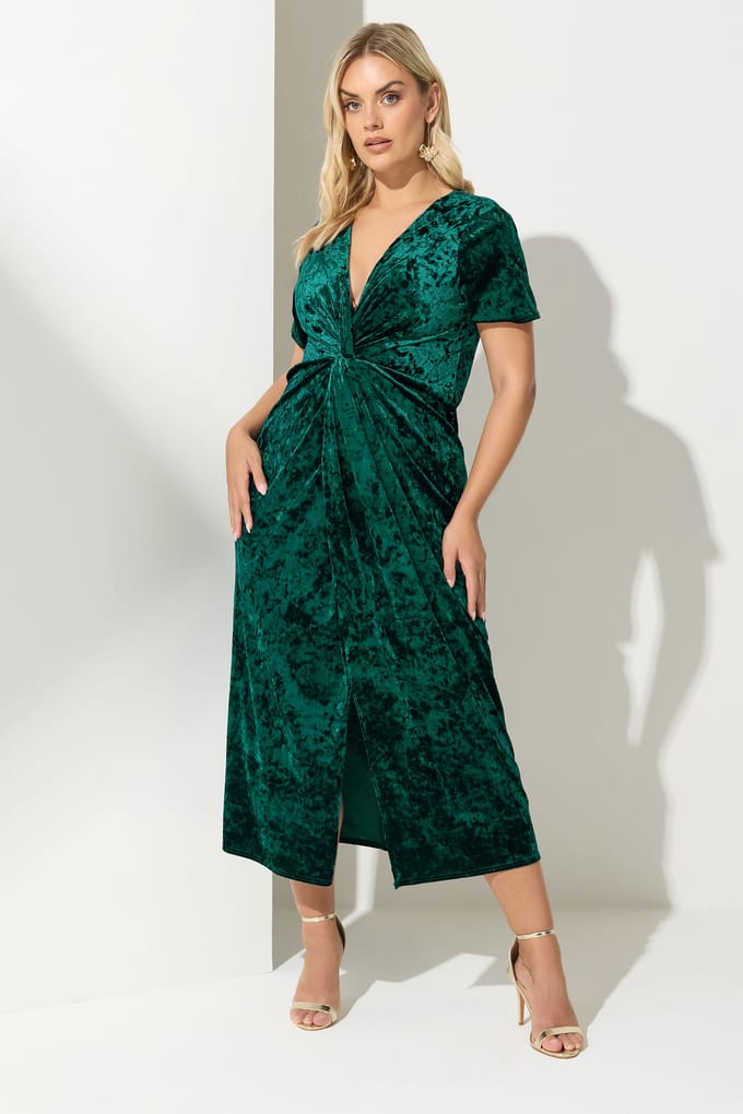 Yours London Yours Groene Fluwelen Knoop Maxijurksize 46