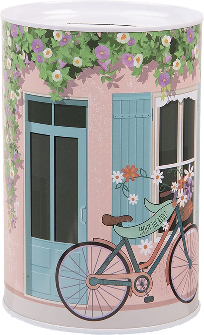 Clayre & Eef Spaarpot Ø 10x15 cm Roze Metaal Fiets