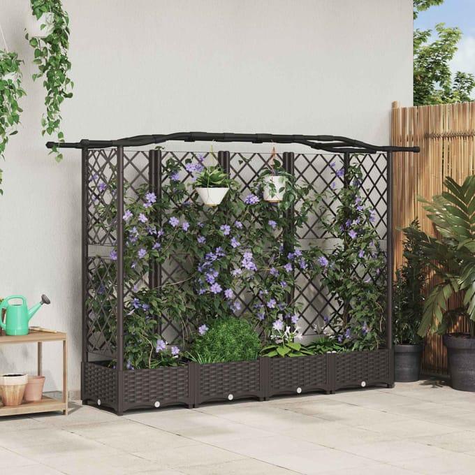 vidaXL Verhoogd Bed met Trellis en Dak Bruin 203,5 x 40 x 123 cm PP