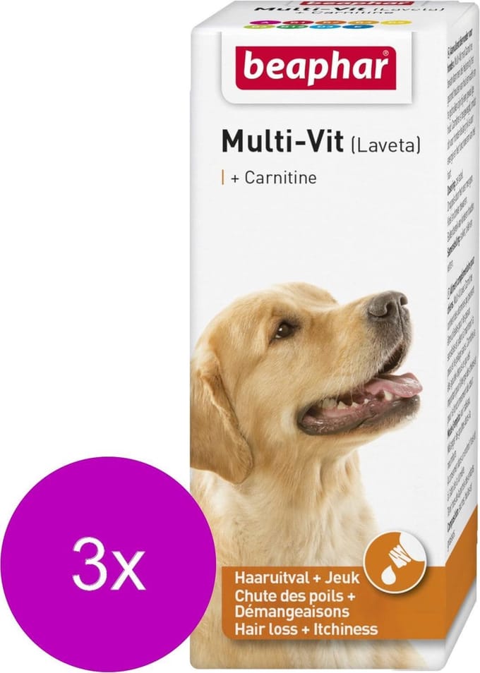 Beaphar Laveta Hond Carnitine - Voedingssupplement - Huid - Vacht - 3 x 50 ml
