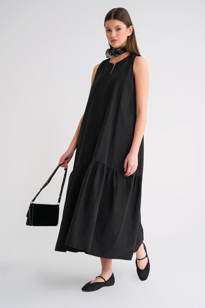 Maxi-jurk met Kraag en Rimpeldetails