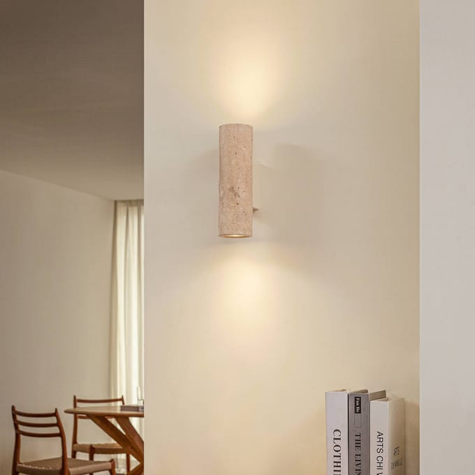 Lucande - wandlamp - 2lichts - Travertijn - H: 23 cm - GU10 - beige