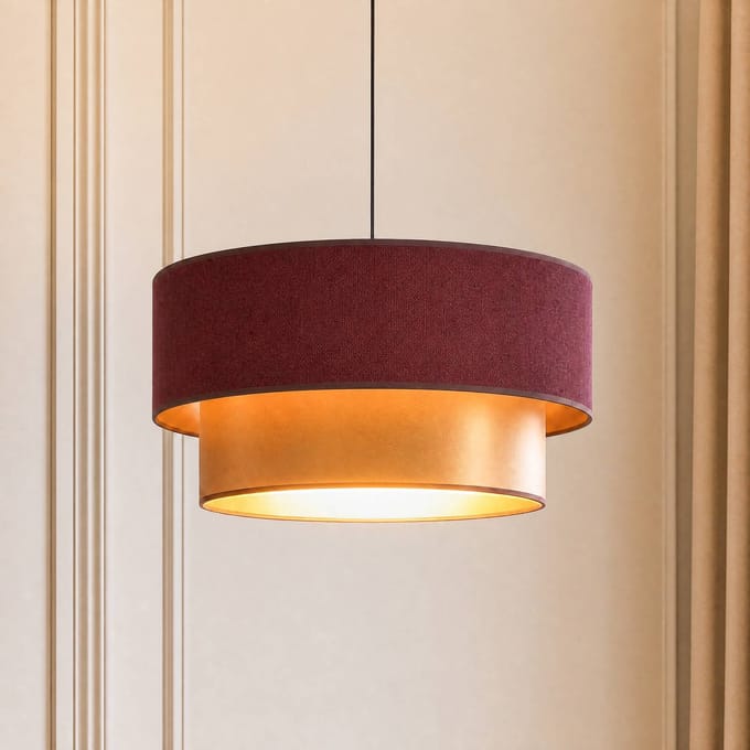 Duolla Hanglamp Dorina, donkerrood/goud, Ø 45 cm, textiel, E27