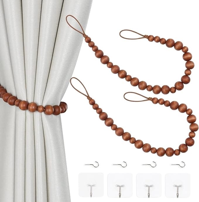 Solidchoice - 2-delige Houten Bead Gordijnbinders voor Boho Decoratie
