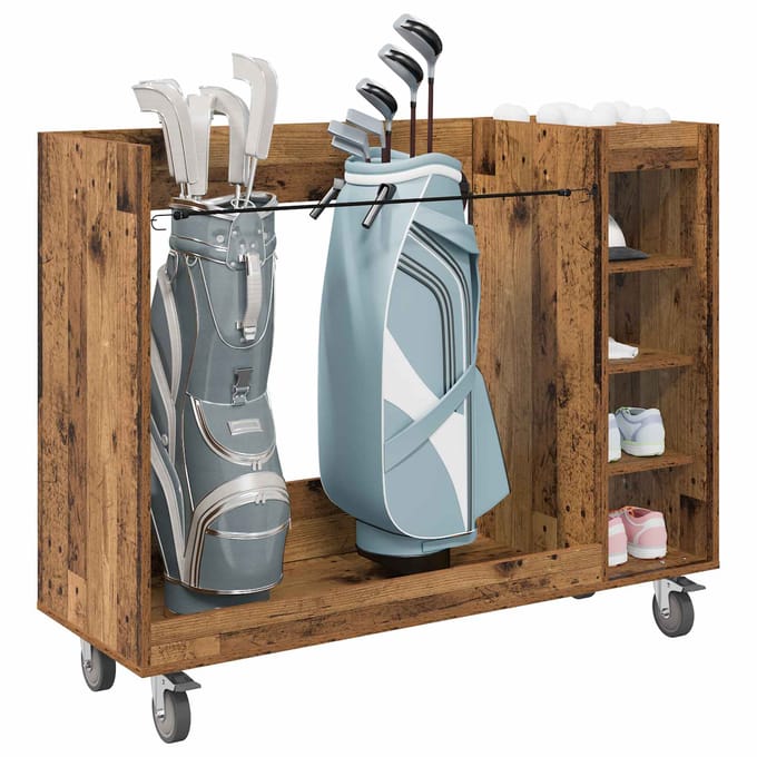 Armoire de golf à roulettes Aspect bois recyclé 120 x 45 x 98 cm
